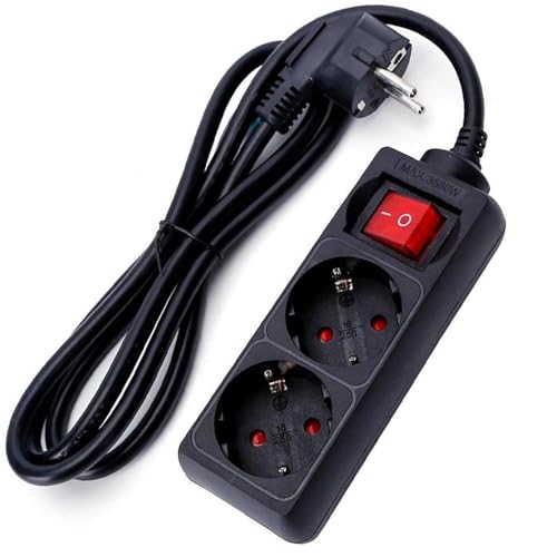 Deutsche 2-Fach Steckdosenleiste mit Schalter 3m 3G 1,5mm² schwarz Ideal um Ihre Geräte mit Stil und Funktionalität in jedem Raum zu sichern - Verbinden Sie Sich mit Vertrauen! von Glowster