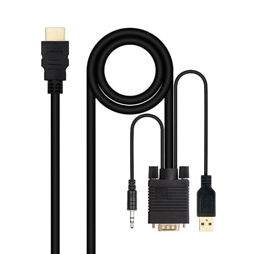 Glowster HDMI-auf-VGA-Konverterkabel mit 3,5-mm-Klinkenstecker und USB-A (1,8 m) ermöglicht den Anschluss von HDMI-Geräten an VGA-Monitore, ideal für Präsentationen und Audio. von Glowster
