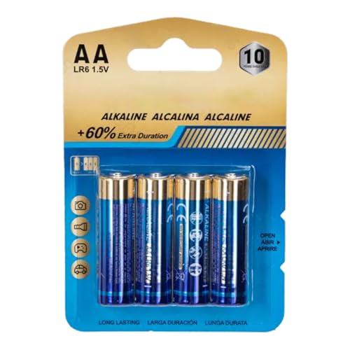 LR6 (AA) 1,5 V Alkaline-Batterien, 4 Stück, bieten zuverlässige und langlebige Leistung für Ihre Geräte. Ideal für Fernbedienungen, Spielzeug, Taschenlampen und mehr. von Glowster