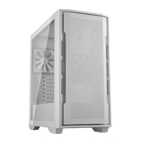 Weißes Miditower-Gehäuse mit elegantem Design, optimierter Belüftung und Platz für mehrere Festplatten, ideal für den Aufbau leistungsstarker und leiser PCs. von Glowster