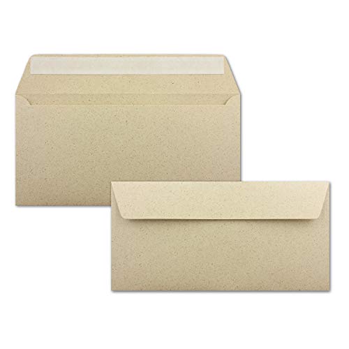 100 DIN Lang Briefumschläge Kraftpapier Ökopapier Umweltpapier aus Graspapier - 11 x 22 cm - 120 g/m² - Haftklebung Umschläge ohne Fenster - Glüxx-Agent von Glüxx-Agent