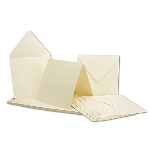 100 Falt-Karten Sets Quadratisch Creme-Weiß Doppel-Karte 13,5 x 13,5 cm - 240 g/m² mit Brief-Umschlägen 14 x 14 cm 120 g/m² Spitzklappe Nassklebung von Glüxx-Agent