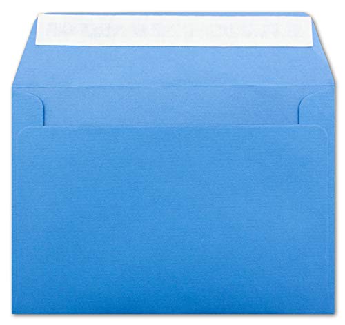 100 gerippte Briefumschläge DIN C6 Blau - 11,4 x 16,2 cm - 100 g/m² Post-umschlag ohne Fenster Haftklebung mit Abziehstreifen - Colours-4-You von Glüxx Agent