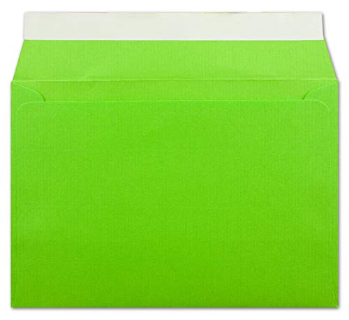 100 gerippte Briefumschläge DIN C6 Hellgrün - 11,4 x 16,2 cm - 100 g/m² Post-umschlag ohne Fenster Haftklebung mit Abziehstreifen - Colours-4-You von Glüxx Agent