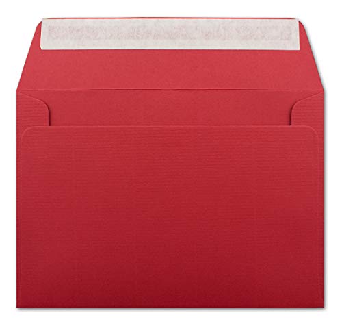 100 gerippte Briefumschläge DIN C6 Rot - 11,4 x 16,2 cm - 100 g/m² Post-umschlag ohne Fenster Haftklebung mit Abziehstreifen - Colours-4-You von Glüxx Agent