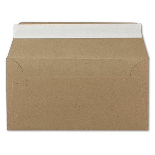 1000 DIN Lang Brief-Umschläge Kraftpapier Braun - 11 x 22 cm - 120 g/m² Haftklebung Standard Brief-Kuverts für Taufe & Einladungen von Ihrem Glüxx-Agent von Glüxx-Agent