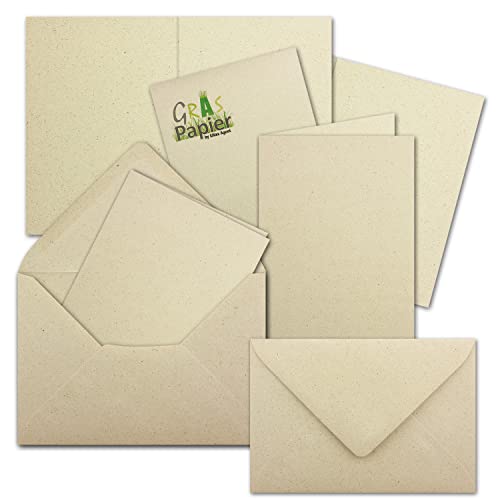 100x ÖKO Doppelkarten DIN A6 mit Briefumschlägen DIN C6 aus Graspapier - Recycling Papier 280 g/m² - Umwelt Bastelkarten für Einladungen und Grusskarten - Glüxx Agent von Glüxx Agent