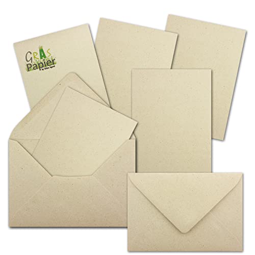 100x ÖKO Einzelkarten ohne Falz DIN A6 mit Briefumschlägen DIN C6 aus Graspapier - Recycling Papier 280 g/m² - Umwelt Bastelkarten für Einladungen und Grusskarten - Glüxx Agent von Glüxx Agent