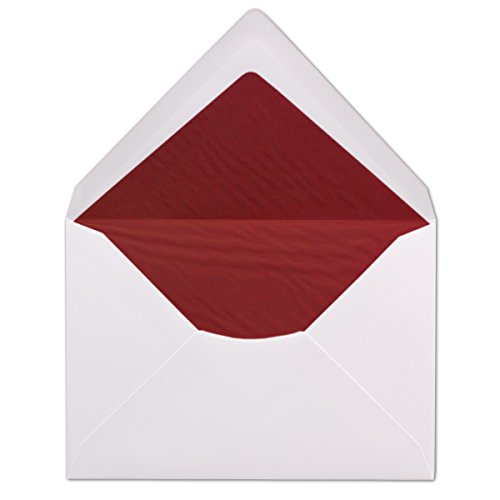 200 Briefumschläge DIN C6 - Weiß gefüttert mit rotem Seidenpapier - 11,4 x 16,2 cm - 100 g/m² Nassklebung Brief-Hüllen von Ihrem Glüxx-Agent von Glüxx-Agent