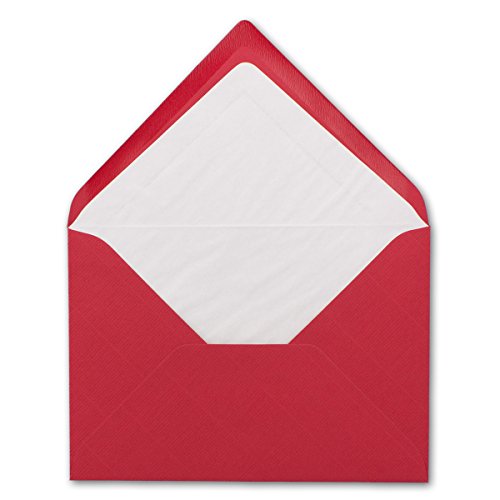 200 DIN B6 Briefumschläge Rot mit weißem Seidenfutter - 12,5 x 17,6 cm - 100 g/m² Nassklebung gerippte Umschläge ohne Fenster von Ihrem Glüxx-Agent von Glüxx-Agent
