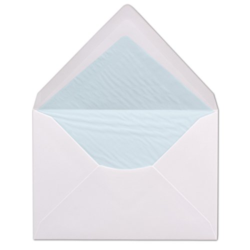 200 DIN C6 Briefumschläge - Weiß gefüttert mit hellblauem Seidenpapier - 11,4 x 16,2 cm - 100 g/m² Nassklebung Brief-Hüllen ohne Fenster von Ihrem Glüxx-Agent von Glüxx-Agent