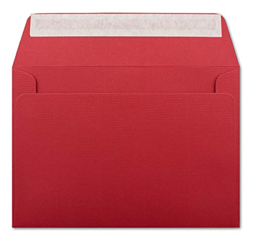 200 gerippte Briefumschläge DIN C6 Rot - 11,4 x 16,2 cm - 100 g/m² Post-umschlag ohne Fenster Haftklebung mit Abziehstreifen - Colours-4-You von Glüxx Agent