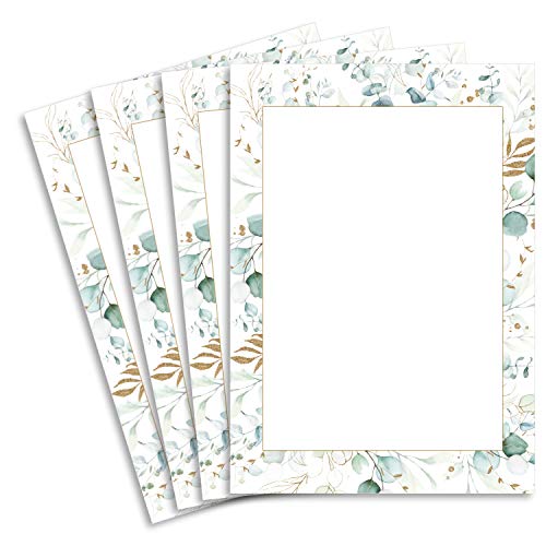25 Briefbogen DIN A4 - Naturpapier in Creme - Rahmen mit Eukalyptus-Zweigen - 120 g/m² - 21,0 x 29,7 cm Briefpapier bedruckbar zum selbst Beschreiben ideal für Einladungen zu Hochzeit und Geburtstag 25 Briefbogen DIN A4 - Naturpapier in Creme - Rahmen mit Eukalyptus-Zweigen - 120 g/m² - 21,0 x 29,7 cm Briefpapier bedruckbar zum selbst Beschreiben ideal für Einladungen zu Hochzeit und Geburtstag von Glüxx Agent