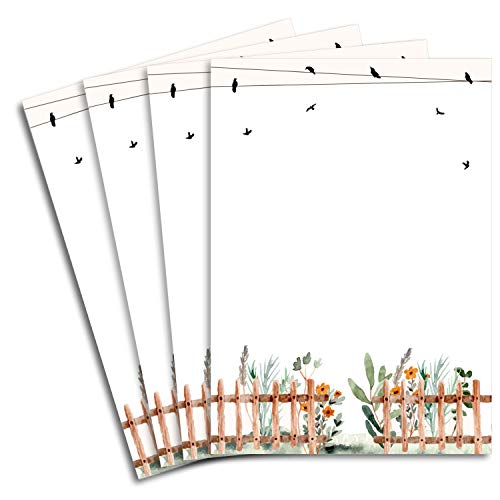 25 Briefbogen DIN A4 - Naturpapier in Creme mit Blumengarten - 120 g/m² - 21,0 x 29,7 cm Briefpapier bedruckbar zum selbst Beschreiben ideal für Einladungen zu Hochzeit und Geburtstag von Glüxx Agent