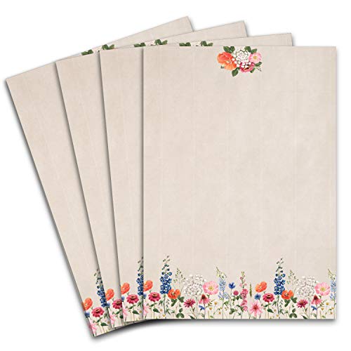 25 Briefbogen DIN A4 - Naturpapier mit Motiv Blumenwiese - 120 g/m² - 21,0 x 29,7 cm Briefpapier mit gerippter Optik in leichtem Rosa - Bedruckbar für Einladungen zu Hochzeit und Geburtstag von Glüxx Agent