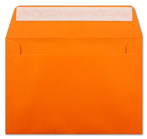25 gerippte Briefumschläge DIN C6 Orange - 11,4 x 16,2 cm - 100 g/m² Post-umschlag ohne Fenster Haftklebung mit Abziehstreifen - Colours-4-You von Glüxx Agent