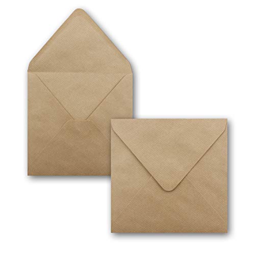 250 Quadratische Briefumschläge Kraftpapier gerippt - 155 x 155 mm - Kuvert mit 110 g/m² - Umschläge Spitze Klappe mit Nassklebung Umschläge ohne Fenster - Glüxx Agent von Glüxx-Agent