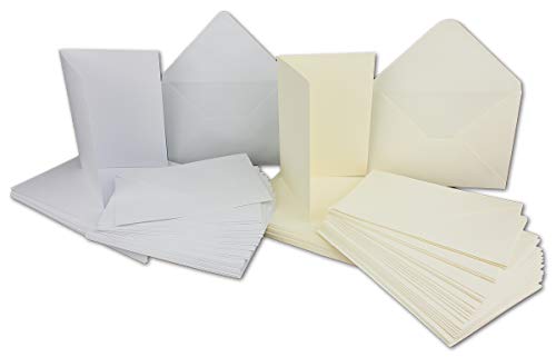 40 Falt-Karten Sets - DIN A6 - 240 g/m² - Weiss & Creme - mit Brief-Umschlägen DIN C6 - 120 g/m² Nassklebung - 80 Teile - Glüxx-Agent von Glüxx-Agent