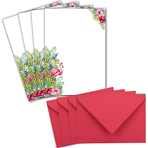 50 Briefpapier-Sets DIN A5 - in Weiß mit Flamingo Motiv - mit Briefumschlägen DIN C6 in Flamingo Briefbogen bedruckbar ideal für Hochzeitseinladungen von Glüxx Agent