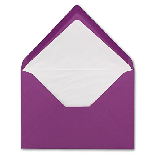 50 DIN B6 Briefumschläge Brombeer/Violett mit weißem Seidenfutter - 12,5 x 17,6 cm - 100 g/m² Nassklebung gerippte Umschläge ohne Fenster von Ihrem Glüxx-Agent von Glüxx-Agent