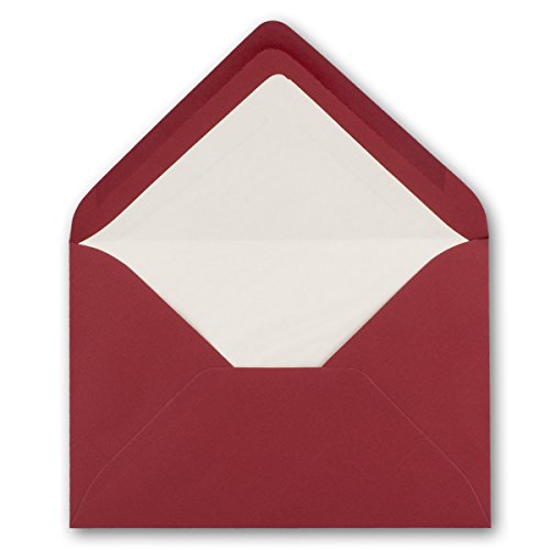 50 DIN B6 Briefumschläge Dunkelrot mit weißem Seidenfutter - 12,5 x 17,6 cm - 100 g/m² Nassklebung gerippte Umschläge ohne Fenster von Ihrem Glüxx-Agent von Glüxx-Agent