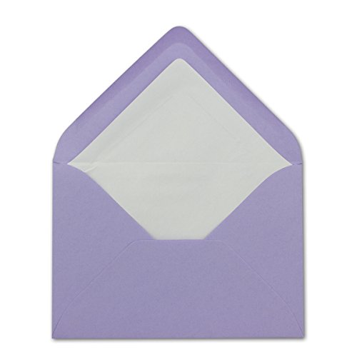 50 DIN B6 Briefumschläge Lila mit weißem Seidenfutter - 12,5 x 17,6 cm - 110 g/m² Nassklebung Matt ohne Fenster von Ihrem Glüxx-Agent von Glüxx-Agent