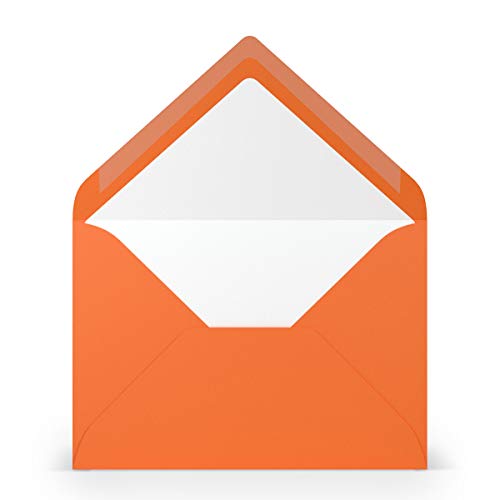 50 DIN B6 Briefumschläge Orange mit weißem Seidenfutter - 12,5 x 17,6 cm - 100 g/m² Nassklebung gerippte Umschläge ohne Fenster von Ihrem Glüxx-Agent von Glüxx-Agent