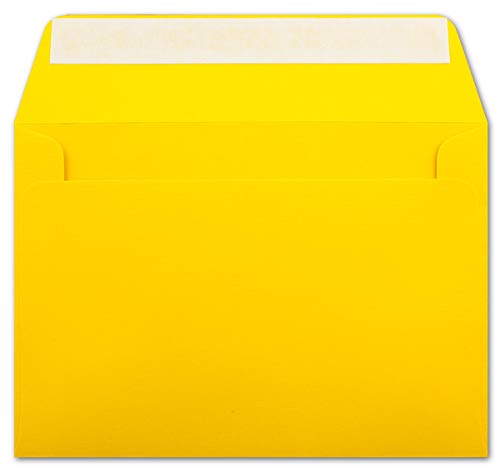50 gerippte Briefumschläge DIN C6 Sonnenblumengelb - 11,4 x 16,2 cm - 100 g/m² Post-umschlag ohne Fenster Haftklebung mit Abziehstreifen - Colours-4-You von Glüxx Agent