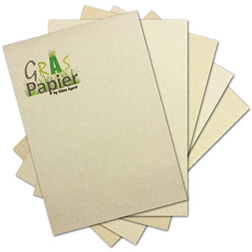 50x ÖKO Briefpapier aus Graspapier DIN A4 - Recycling Papier 200 g/m² - Umwelt Bastelpapier für Einladungen oder Menükarte - Glüxx Agent von Glüxx Agent