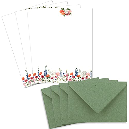 75 Briefpapier-Sets DIN A5 - Naturpapier in Creme mit Blumenwiese - mit Briefumschlägen DIN C6 in Grün Briefbogen bedruckbar ideal für Hochzeitseinladungen 75 Briefpapier-Sets DIN A5 - Naturpapier in Creme mit Blumenwiese - mit Briefumschlägen DIN C6 in Grün Briefbogen bedruckbar ideal für Hochzeitseinladungen von Glüxx Agent