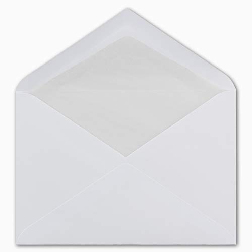 75 DIN C6 Brief-Umschläge mit Seidenfutter - Farbe: Weiß - 11,4 x 16,2 cm - 90 g/m² mit Nassklebung Brief-Hüllen ohne Fenster für Einladungen von Ihrem Glüxx-Agent von Glüxx-Agent