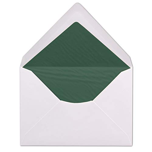 75 DIN C6 Briefumschläge - Weiß gefüttert mit dunkelgrünem Seidenpapier - 11,4 x 16,2 cm - 100 g/m² Nassklebung Brief-Hüllen ohne Fenster von Ihrem Glüxx-Agent von Glüxx-Agent