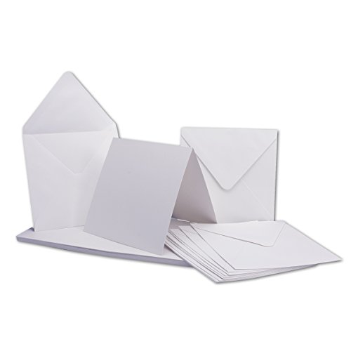 75 x Klapp-Karten Set Quadratisch Weiß/Hoch-weiss - Falt-Karte 13,5 x 13,5 cm - 240 g/m² mit Brief-Umschlägen quadratisch - 14 x 14 cm - 120 g/m² Nassklebung von Glüxx-Agent