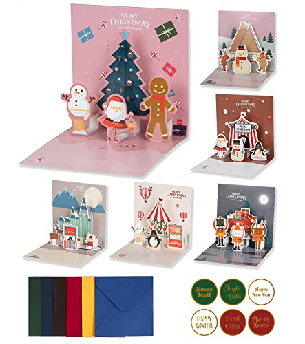 Gmasiou Pop-Up-3D-Weihnachtskarten mit Umschlägen, 6er-Pack lustige Weihnachtskarten, süße Weihnachtselche, luxuriöse Multipack-Weihnachtskarten 2022 für Familienmitglieder von Gmasiou