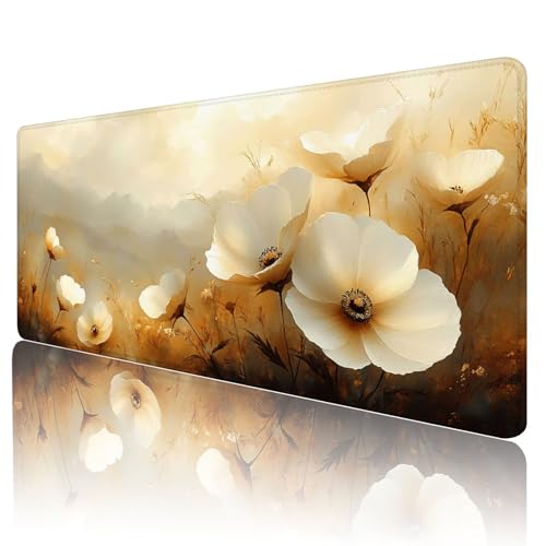Gaming Mauspad Beige Mousepad XXL 900x400 mm einfach zu reinigen,Maschinenwaschbar Mouse pad Blume Großer Erweiterter Schreibtischunterlage Mouse mat, Verbessert Präzision und Geschwindigkeit, M-10 von Gmeignl