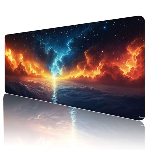 Mauspad XXL 800 x 400 mm Gaming Mauspad Groß Mousepad Orange Farbe Schreibtischunterlage mit Genähten Kanten Mouse Pad Blau Wasserdicht Anti-Rutsch Gummibasis Desk mat für Home Office Geschenk, d-28 von Gmeignl