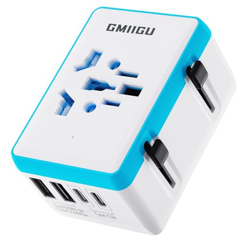 Gmiigu Reiseadapter Weltweit, Adapter usa Deutschland stecker mit 2USB-A 2USB-C, usa Adapter Steckdose, uk to eu Adapter us to eu, steckdosenadapter England, Thailand, eurostecker reisestecker von Gmiigu