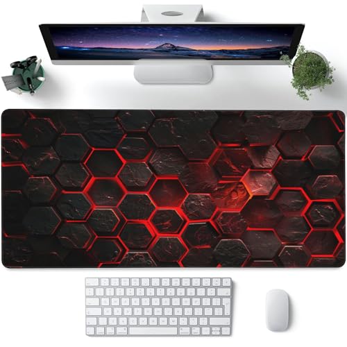 Großes Gaming-Mauspad für den Schreibtisch, rote Wabenstruktur, Waben, sechseckige Schreibtischunterlage, erweiterte große Computer-Tastatur-Mauspad mit rutschfester Unterseite, genähte Kanten, 89,9 x Großes Gaming-Mauspad für den Schreibtisch, rote Wabenstruktur, Waben, sechseckige Schreibtischunterlage, erweiterte große Computer-Tastatur-Mauspad mit rutschfester Unterseite, genähte Kanten, 89,9 x von Gnhkmw