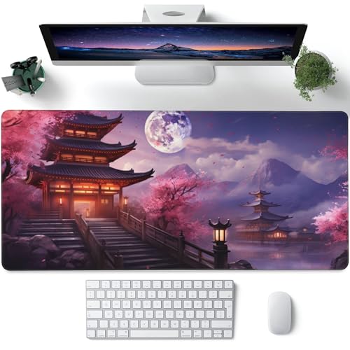 Schreibtischunterlage, Pagode mit Kirschblüten, großes Gaming-Mauspad für den Schreibtisch, XXL, Mond-Kirschblüten-Schreibtischunterlage, erweitertes großes Computer-Tastatur-Mauspad mit rutschfester Schreibtischunterlage, Pagode mit Kirschblüten, großes Gaming-Mauspad für den Schreibtisch, XXL, Mond-Kirschblüten-Schreibtischunterlage, erweitertes großes Computer-Tastatur-Mauspad mit rutschfester von Gnhkmw