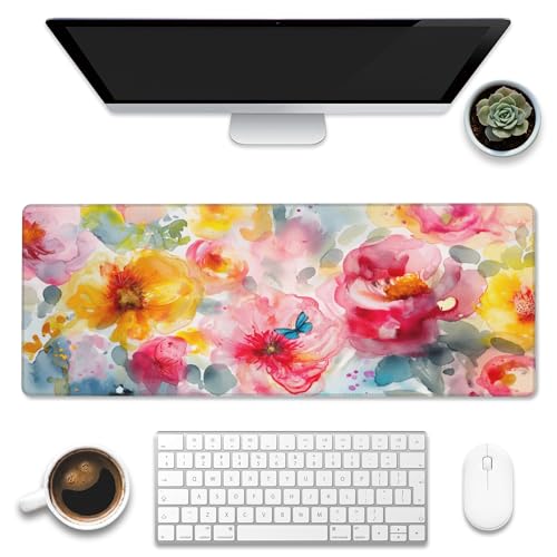XL-Mauspad, Aquarell-Blüte, großes Gaming-Mauspad, buntes Blumenmuster, Schreibtischunterlage für den Schreibtisch, erweiterte große Computer-Tastatur, Schreibtischunterlage mit rutschfester XL-Mauspad, Aquarell-Blüte, großes Gaming-Mauspad, buntes Blumenmuster, Schreibtischunterlage für den Schreibtisch, erweiterte große Computer-Tastatur, Schreibtischunterlage mit rutschfester von Gnhkmw