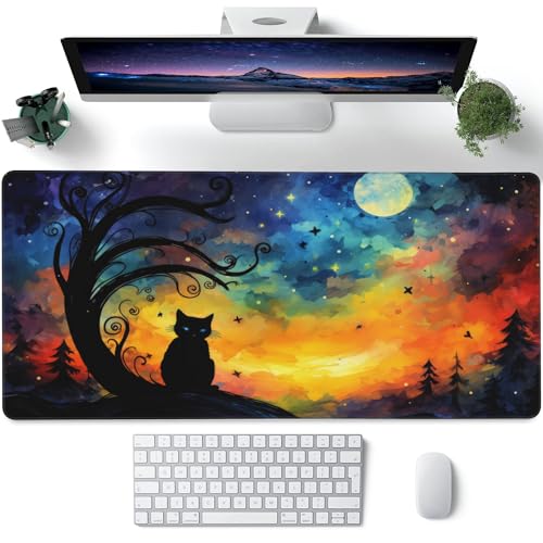 XXL-Mauspad, schwarze Katze unter dem Mond, großes Gaming-Mauspad, Nordlichter, Nachthimmel, Schreibtischunterlage, erweiterte große Computer-Tastatur, Schreibtischunterlage mit rutschfester XXL-Mauspad, schwarze Katze unter dem Mond, großes Gaming-Mauspad, Nordlichter, Nachthimmel, Schreibtischunterlage, erweiterte große Computer-Tastatur, Schreibtischunterlage mit rutschfester von Gnhkmw