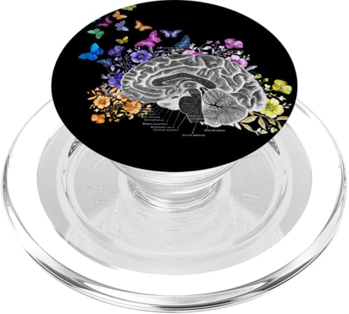 Anatomische Grafik des Gehirns mit Blumen und Schmetterlingen PopSockets PopGrip für MagSafe von Gnosis Picture Archive