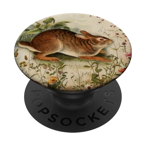 Hase im Vintage-Stil mit floraler Grafik und Tiermotiv PopSockets Klebender PopGrip von Gnosis Picture Archive
