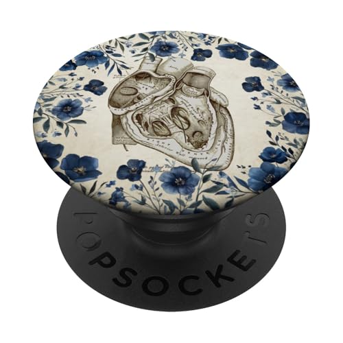 Herz Anatomie Vintage Kardiologie Kunst mit Blumenmuster PopSockets Klebender PopGrip von Gnosis Picture Archive