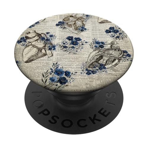 Kardiologie Herz Anatomie mit blauem Blumenmuster PopSockets Klebender PopGrip von Gnosis Picture Archive