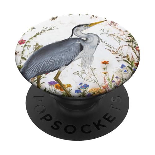 Ornithologie-Thema, Blumen- und Reihervogel-Design PopSockets Klebender PopGrip von Gnosis Picture Archive