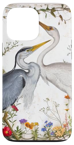 Ornithologie-Thema, Reiher und Kraniche, Vögel und Blumenmuster Hülle für iPhone 13 Pro Max Ornithologie-Thema, Reiher und Kraniche, Vögel und Blumenmuster Hülle für iPhone 13 Pro Max von Gnosis Picture Archive