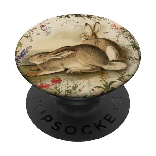 Vintage Bunny Kaninchen mit floralem Grafik-Haustier-Design PopSockets Klebender PopGrip von Gnosis Picture Archive