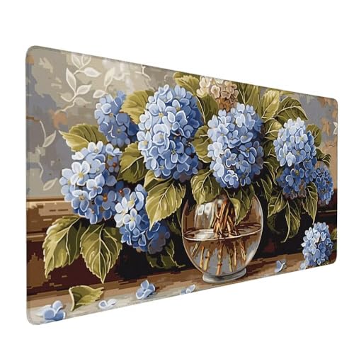 Blau Mauspad XXL 1000 x 500 x 3 mm Groß Gaming Mauspad Blume Design Vernähte Kanten, rutschfeste Gummiunterseite, Verbessert Mouse Präzision und Geschwindigkeit für Gaming, Laptop Büro, Zuhause X-304 von Gnulguxo