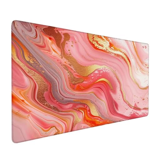 Gaming Mauspad Rosa, Marmor Mauspad XXL 900 x 400 x 3 mm Gaming Mousepad Desk Mat, Schreibtisch Protector Matte mit Anti-Rutsch Basis, wasserdicht langlebig für Büro, Zuhause, Geschenke Frauen X-602 von Gnulguxo